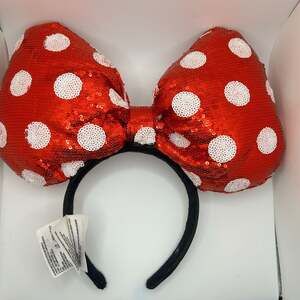 Disney Parks Minnie Mouse Red Sequin Oversized Polka Dot Bow Headband